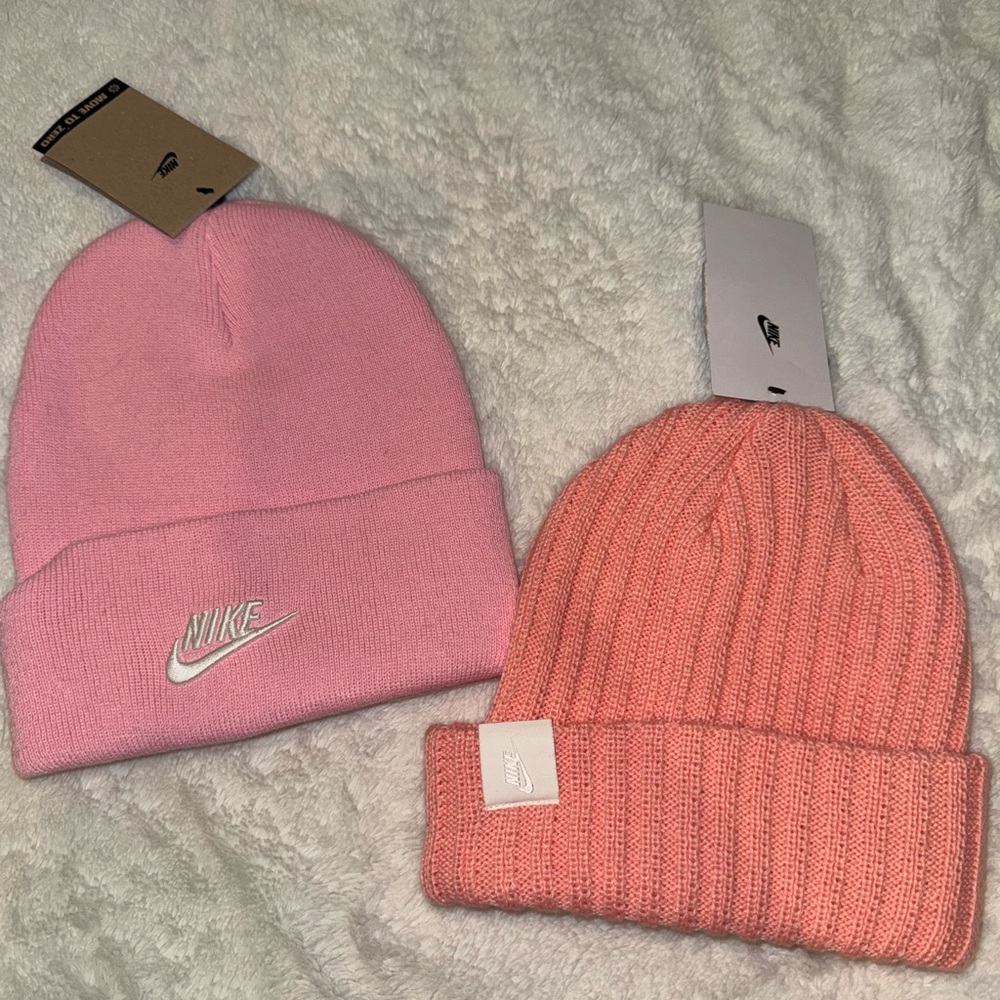 Nike Pink and Coral Beanie Duo